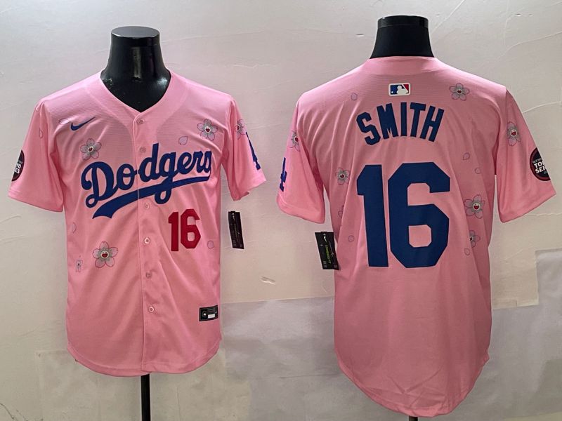 Men Los Angeles Dodgers 16 Smith Pink Sakura Edition 2025 Nike MLB Jersey style 4